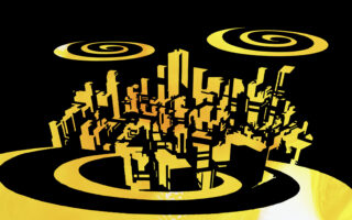 3D overlook modern city building landscape illustration,art poster